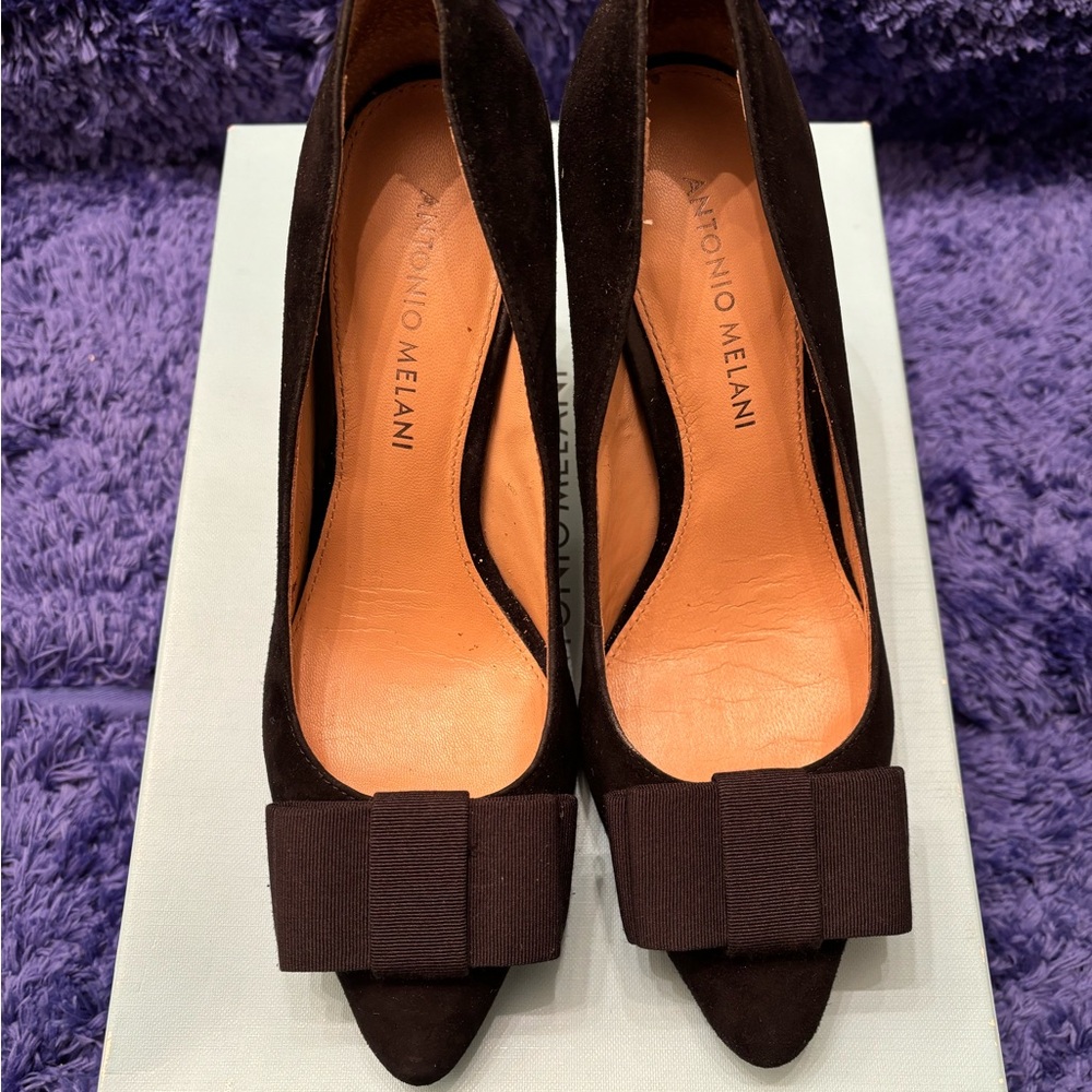 Antonio Melani “Caylee” Black Suede Bow Pumps 6.5M | Leather Sole Heels